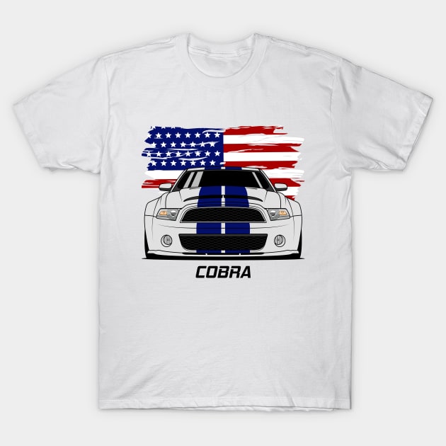 Front Stang Cobra GT 500 Silver Blue T-Shirt by GoldenTuners